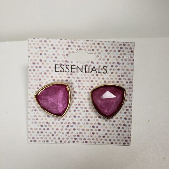 Purple Faceted Triangle Stud Earrings – Gold Triangle Trim – Geometric Jewelry - Picture 6 of 9